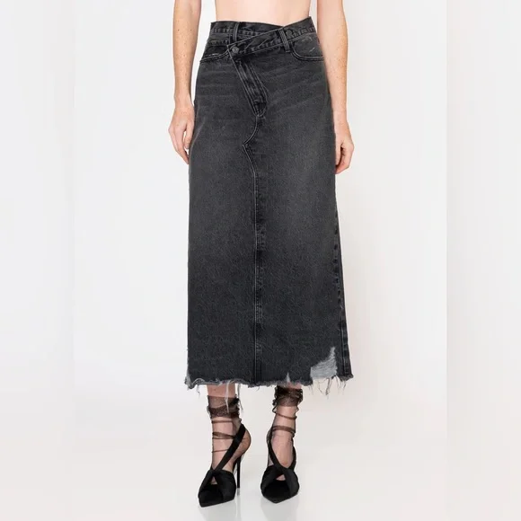 NWT✨ Jackie Cross Over Maxi Skirt in Black Vintage Wash Denim SIZE 30 - Picture 9 of 12
